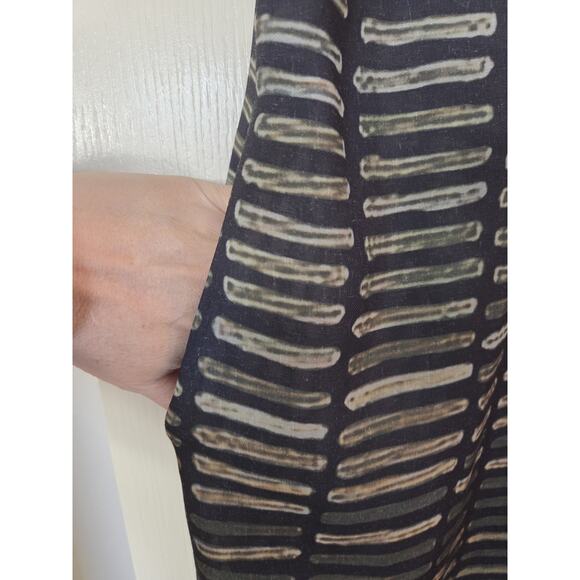 Buykud Abstract Print Dark Neutral Side Strap Modern Midi Shift Dress Medium - Picture 7 of 15